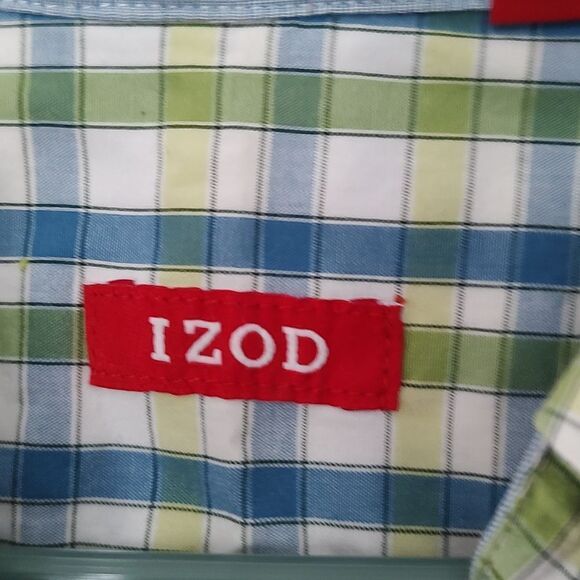 Izod  lime green blue whote checkered button down shirt  Sz XL - Picture 4 of 6